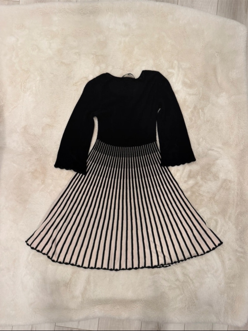 French Connection Black & Cream Striped Knit Dress style worn by Kate Middleton